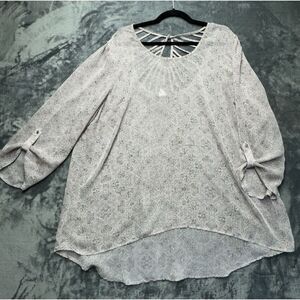 Rush Sheer Purple Blouse 3/4 Sleeve Womens 3XL Plus‎ Size Button Cottage-core